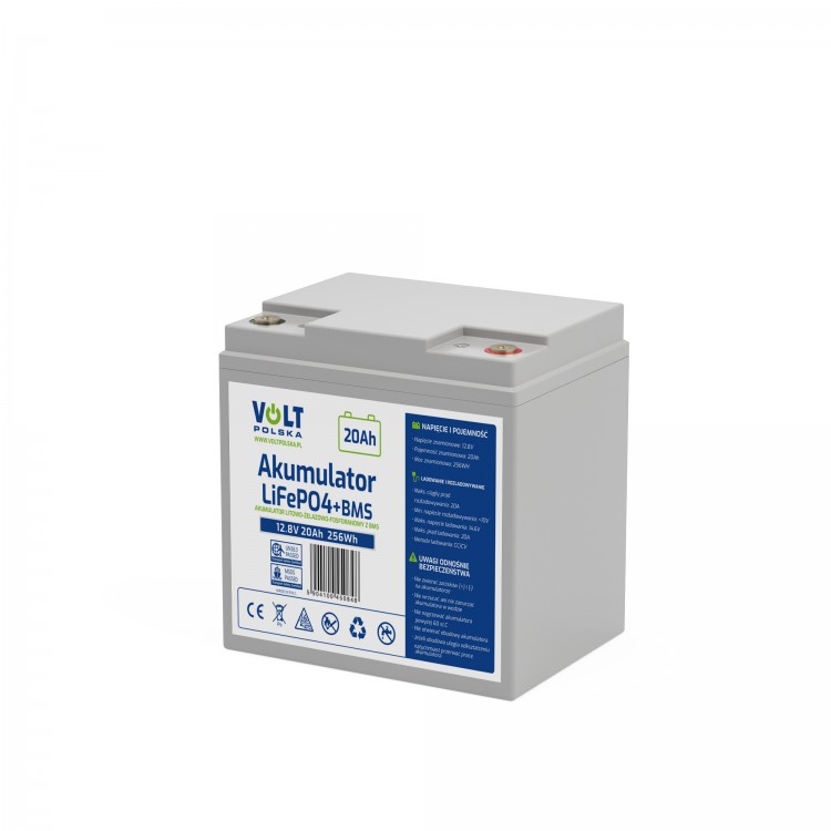 AKUMULATOR LiFePO4 12,8V 20Ah (20A) + BMS BEZOBSŁUGOWY