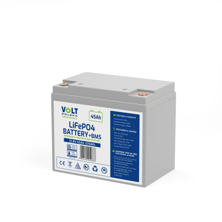 AKUMULATOR LiFePO4 12,8V 45 Ah (40A) + BMS BEZOBSŁUGOWY