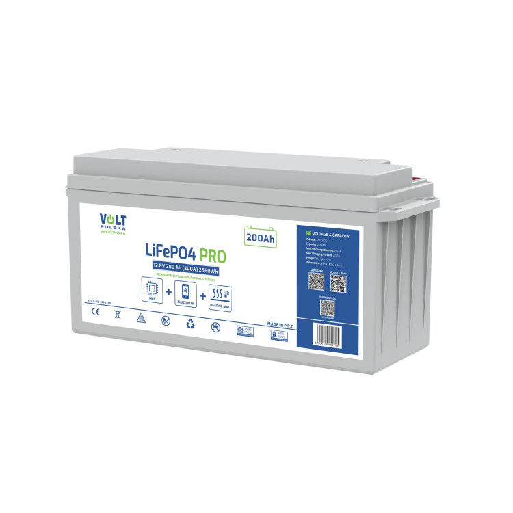 Akumulator LiFePO4 12,8V 200 Ah (200A) BlueTooth + mata grzewcza