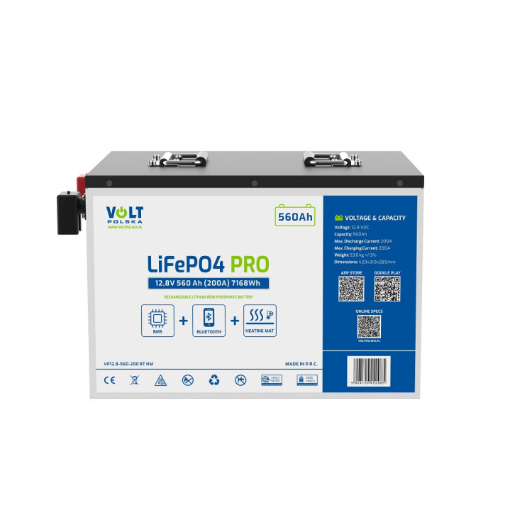 Akumulator LiFePO4 PRO 12,8V 560 Ah (200A) BlueTooth + mata grzewcza