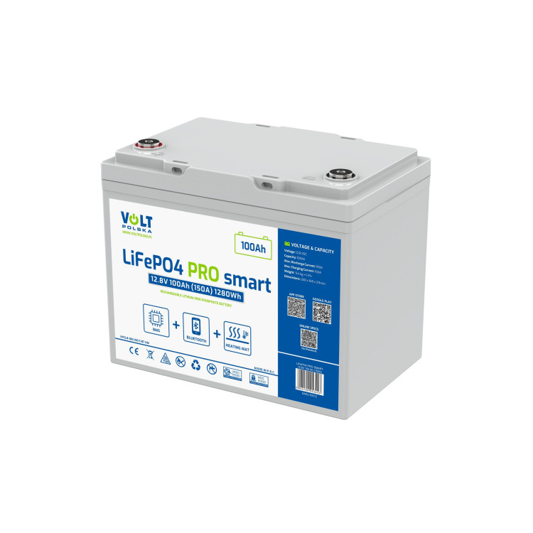 Akumulator LiFePO4 PRO SMART 12,8V 100 Ah (150A) BlueTooth + mata grzewcza